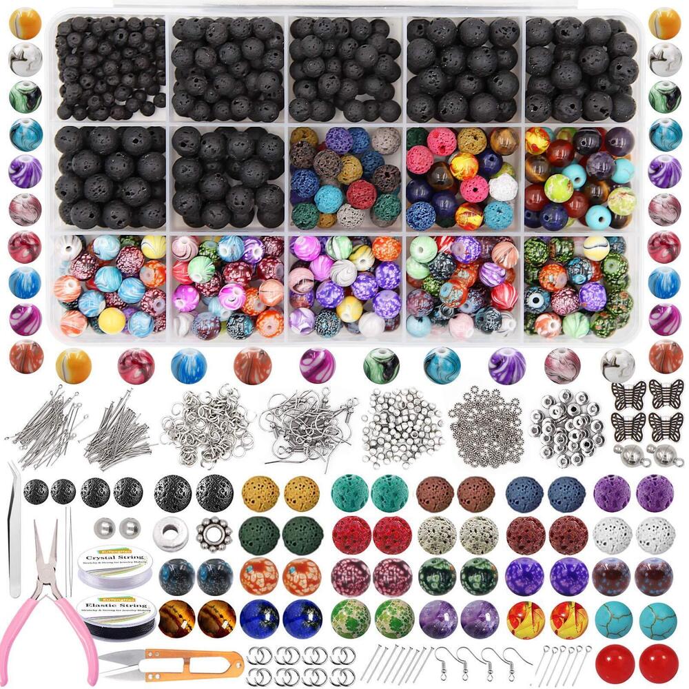 1775 846Pcs Lava Stone Beads Rock Loose Beads Cloisonne Beads Kit with Ink